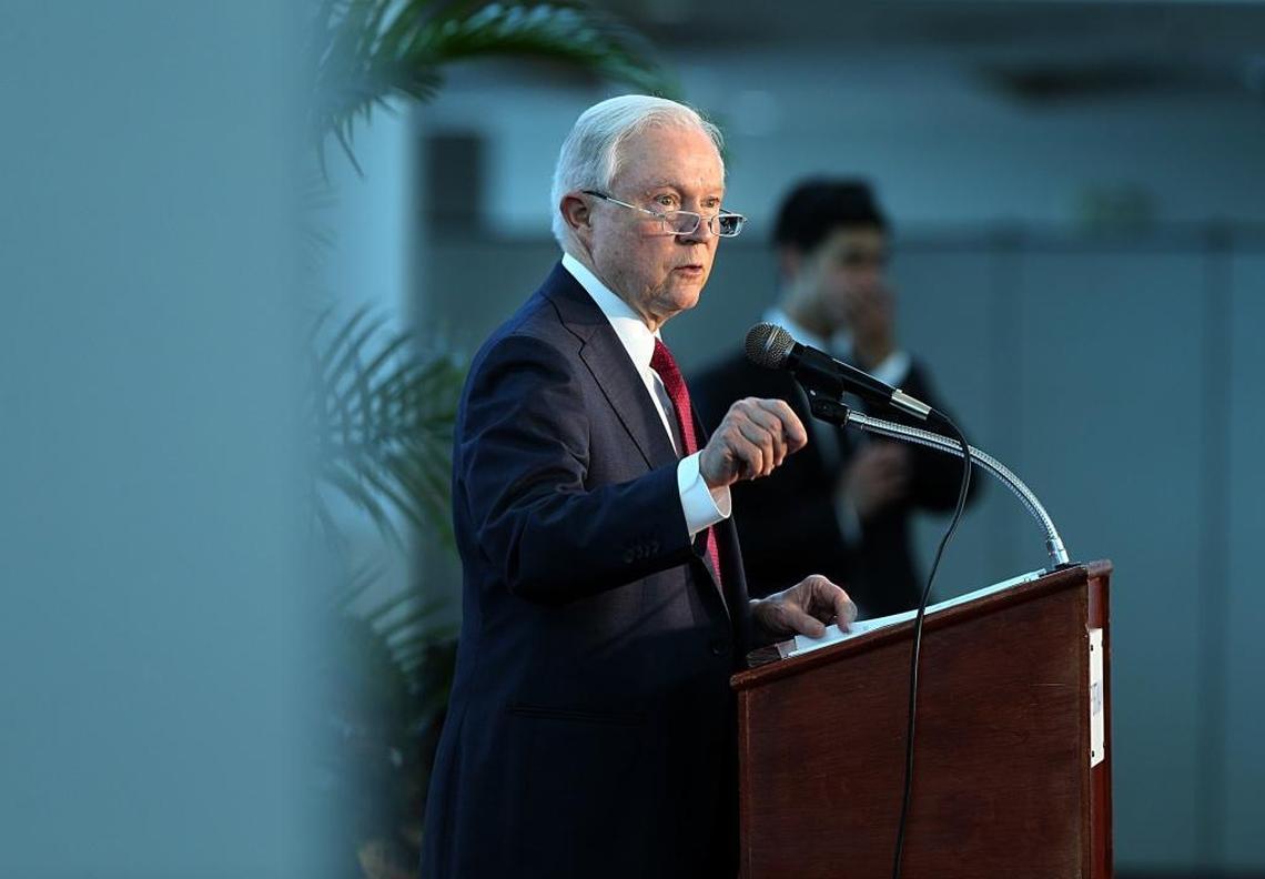 Attorney General Jeff Sessions speaks about the growing trend of violent crime in sanctuary cities highlighting jurisdictions like Miami-Dade that have increased their cooperation and information sharing with federal immigration authorities and have demonstrated a fundamental commitment to the rule of law and lowering violent crime at Port of Miami Terminal E, on Wednesday, Aug. 16, 2017.