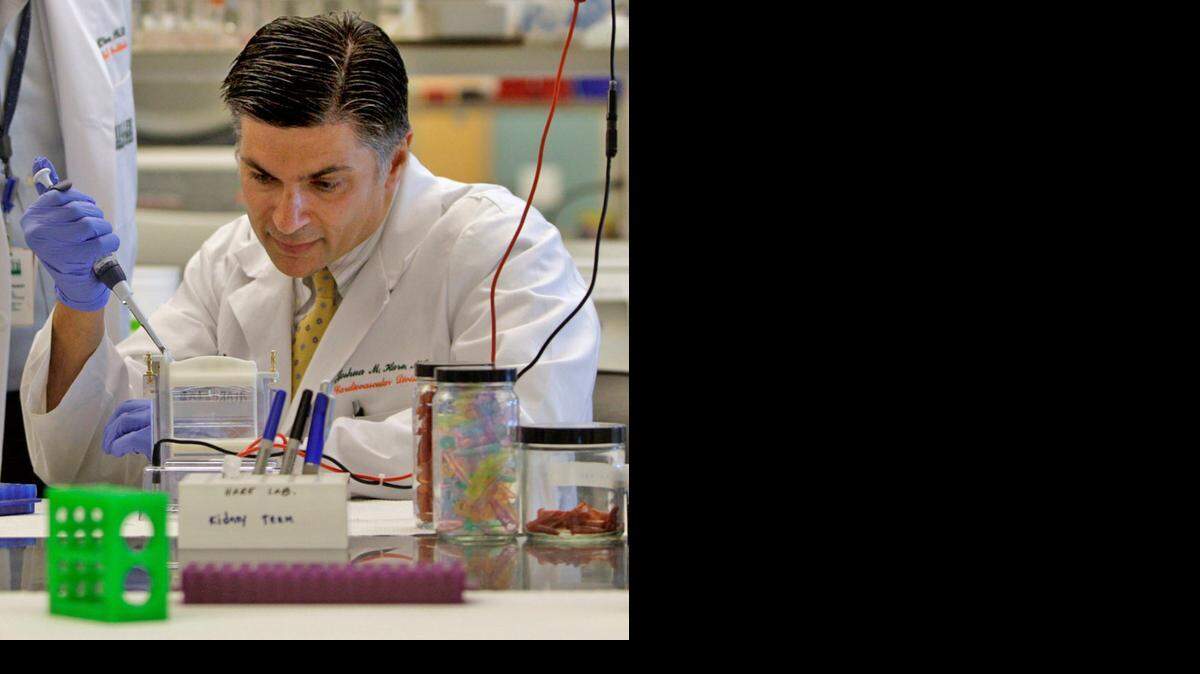 
Dr. Joshua Hare, founding director of the Interdisciplinary Stem Cell Institute, working at the University of Miami Miller School of Medicine on stem cell research.

