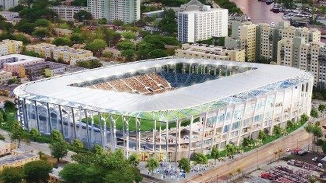 A rendering of David Beckham’s proposed soccer stadium in Miami. Miami-Dade wants to sell him three acres of land for the nine-acre site, but a nearby landowner sued to block the deal. A judge tossed the suit on Wednesday.