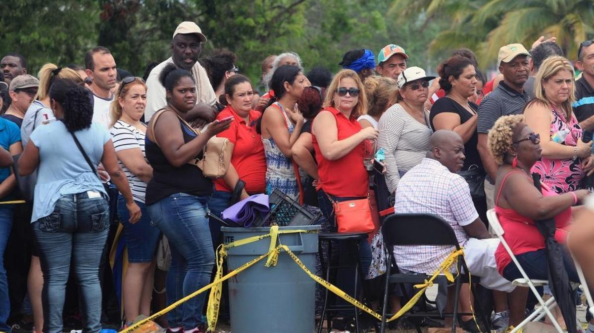 People waiting in line at the FEMA food assistance center at Amelia Earhart Park in Hialeah on Saturday, October 14, 2017. On Saturday, food assistance centers in Miami-Dade and Broward closed after overwhelming response.
