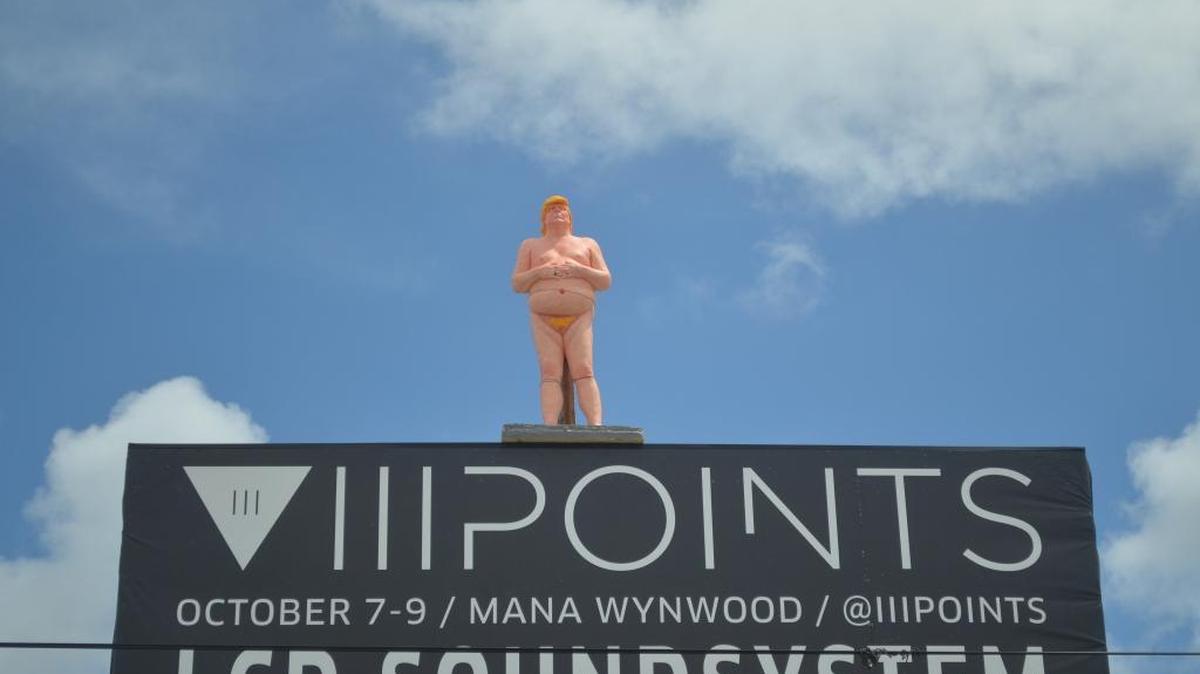 The naked Donald Trump statue first made an appearance on a Wynwood billboard last week.