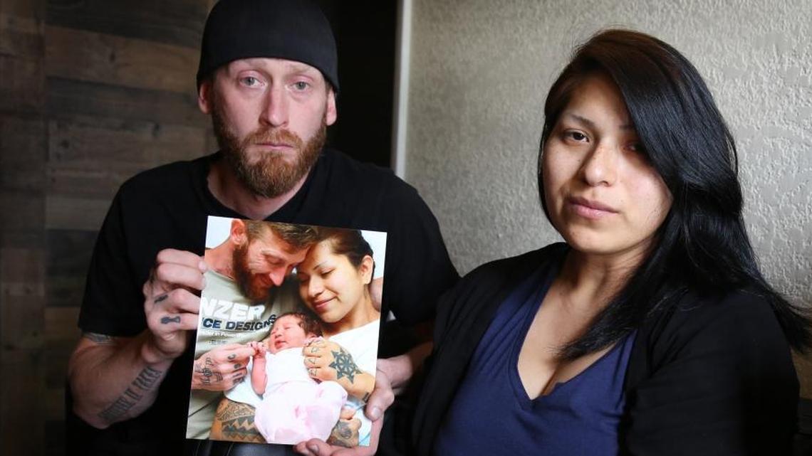 Justin Johnson, 36, and his Miccosukee girlfriend, Rebecca Sanders, 28, who gave birth to baby Ingrid Ronan Johnson, Friday, March 16, 2018, only to see the baby whisked away by Miccosukee Police. The couple claims that a Miccosukee tribal court issued a bogus order awarding custody of the child to the child's grandmother, Betty Osceola, a high-ranking tribal member. A tribal court returned the baby to the parents on Thursday night.