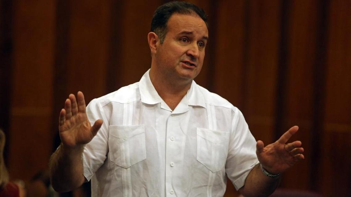 Former Opa-locka cop German Bosque at his sentencing for witness tampering in November 2014. After his conviction was overturned, prosecutors this week dropped the case against him.