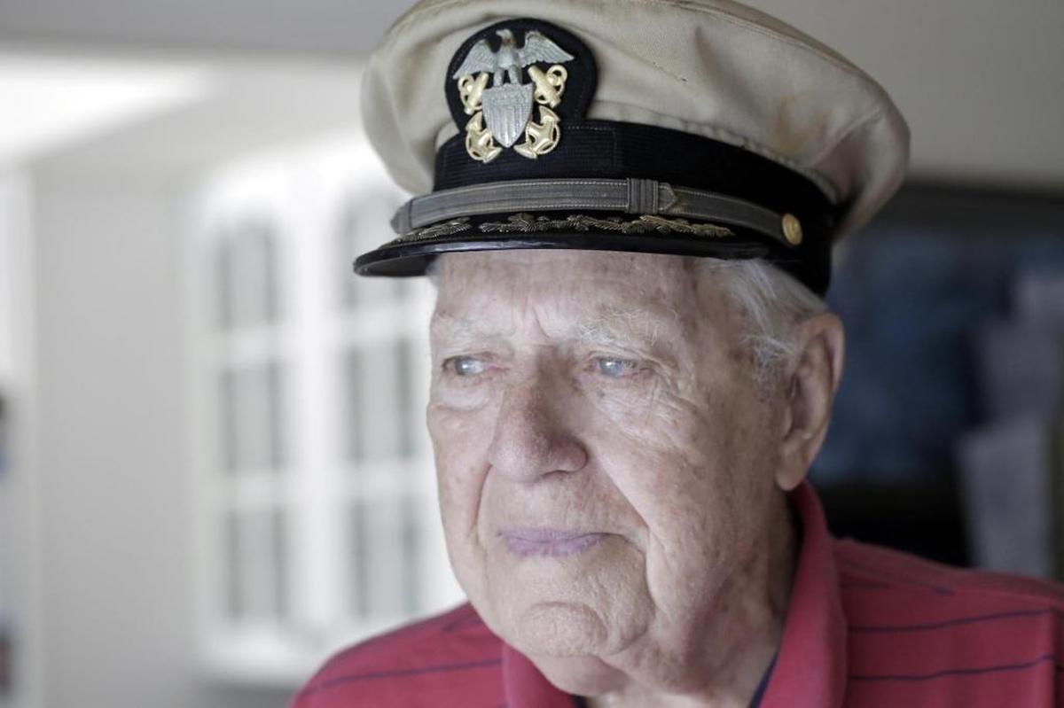 Miami, Florida, May 11, 2017- Commander Bill Gregg, a 97-year-old WWII veteran who was a pilot during the Battle of Midway, sports his old Navy hat at his home in South Miami-Dade County.