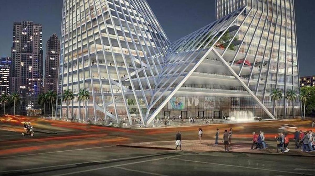 A rendering of Gregg Covin and Chad Oppenheim’s proposed Miami Dade College cultural center