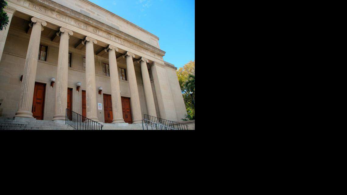 
The entrance of the First Church of Christ Scientist located on Biscayne Boulevard. The church is regarded as one of Miami's most beautiful buildings, but developers are proposing changes to the property that have preservations unsure of how best to use the under-utilized space.
