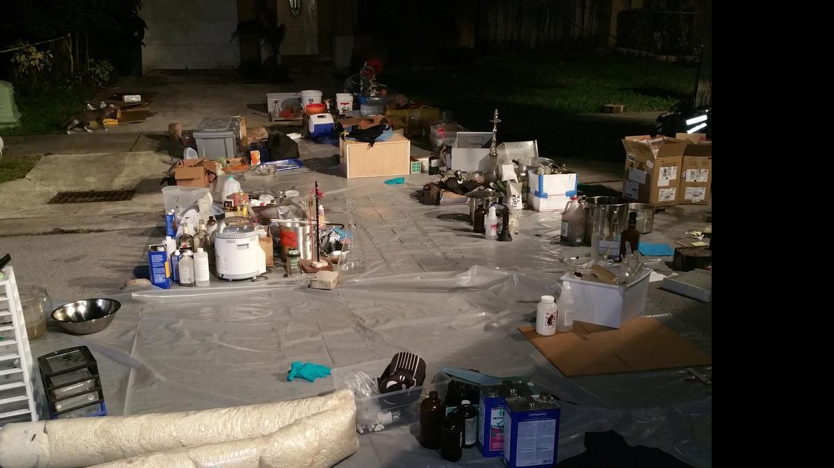 
A police photo of drug-making equipment pulled out of a house in Northwest Miami-Dade.
