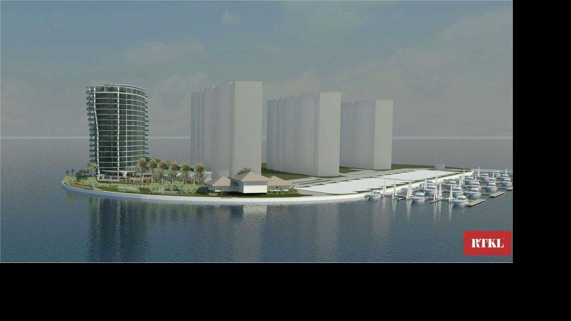 
A rendering of a previous project proposed by a developer seeking to build new condos on Grove Isle. Eduardo Avila’s Grove Isle Associates has since filed plans to build two five-story buildings.
