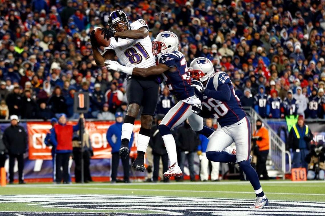 Anquan Boldin of the Baltimore Ravens catches a touchdown pass in the fourth quarter of the 2013 AFC Championship game. Boldin said in a deposition that he lost $250,000 to Hawk investments.