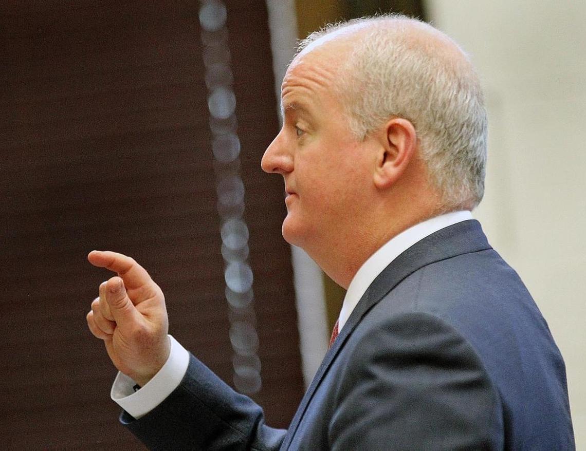 Peter Duffy Doyle represents the Miami Marlins under its former owner at the first court hearing of Miami-Dade County vs. Miami Marlins in a profit-sharing fight between the county and former owner Jeffrey Loria on Thursday, Feb. 22, 2018.