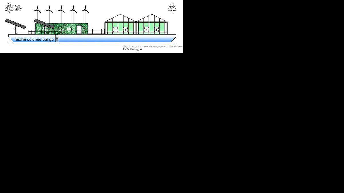 
A preliminary drawing of the Miami Science Barge.
