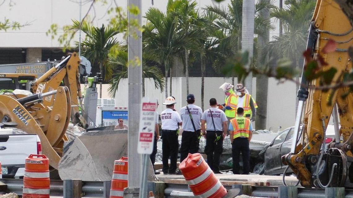 Recovery operations continue Saturday morning, at the site of the FIU-Sweetwater UniversityCity Bridge that collapsed 5 days after been installed over SW 8 Street on Saturday March 17, 2018.