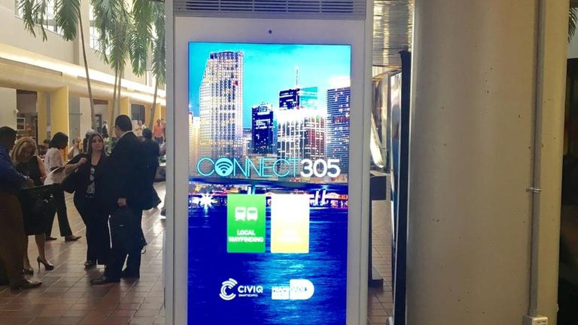 The new transit kiosk by Civiq Smartscapes on the ground floor of Miami-Dade’s Government Center Metrorail and Metromover station in downtown Miami.