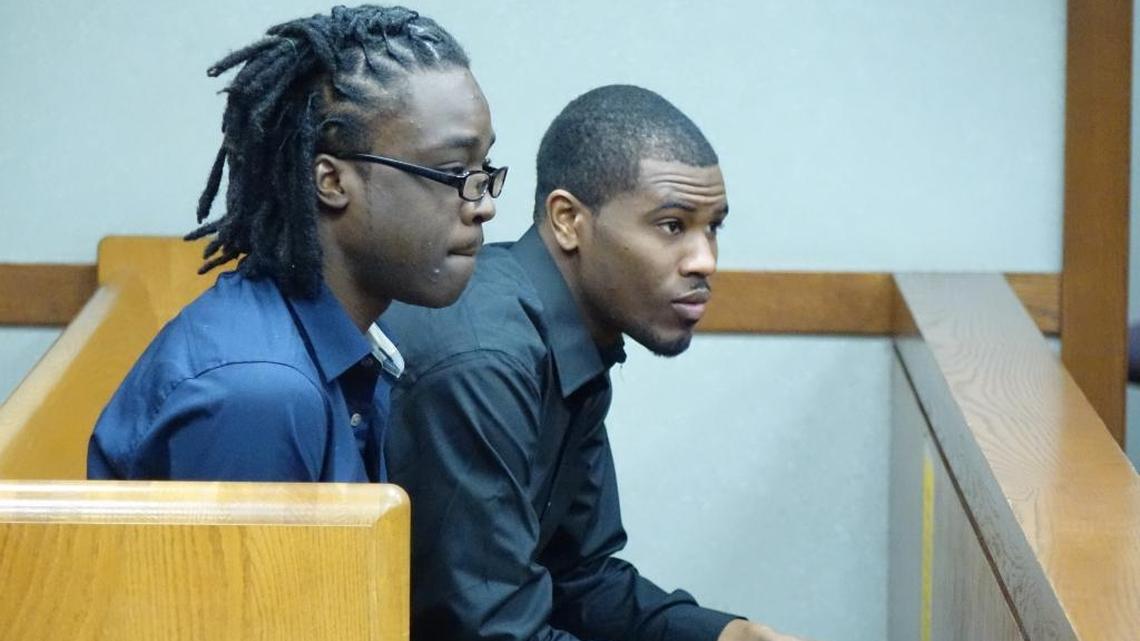 Kenin Bailey (left) and Mikey Lenard in Miami-Dade court on Wednesday after prosecutors announced they would not pursue murder charges in the Christmas night killing of former U.S. soldier Fernando Duarte.