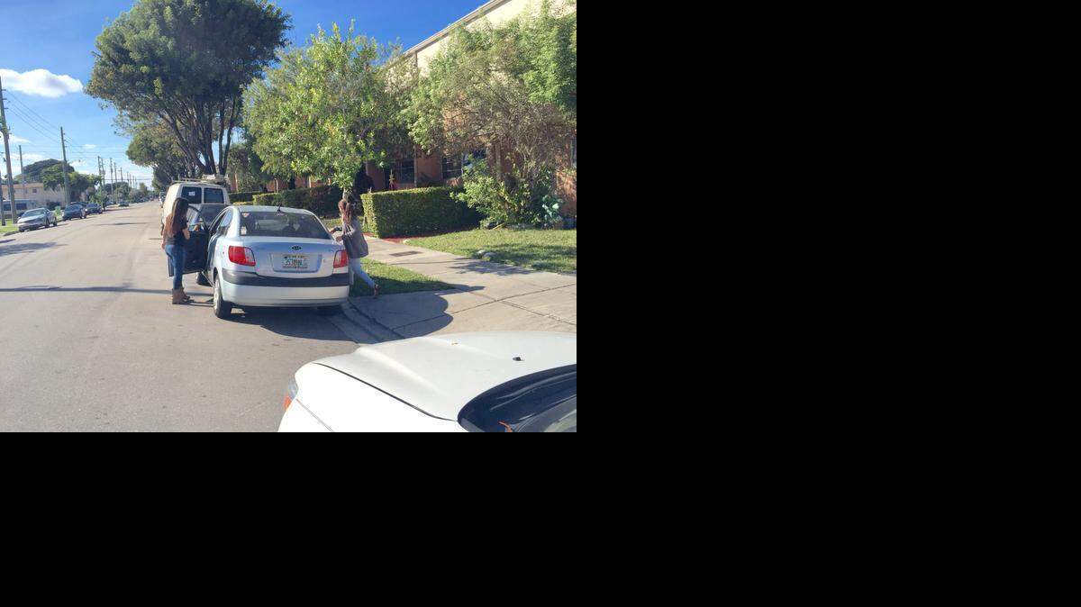 
109 Tower resident Ashley Pinero parks her car illegally along the narrow streets of Sweetwater so she doesn’t have to cross the busy Eighth Street, an eight-lane state road.
