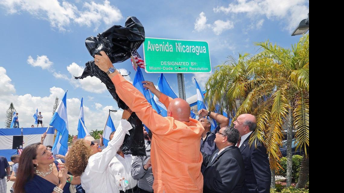 
Sweetwater officials and citizens officially name the corner of Southwest 104 Court and Flagler Street as 'Avenida Nicaragua' on Monday June 29, 2015
