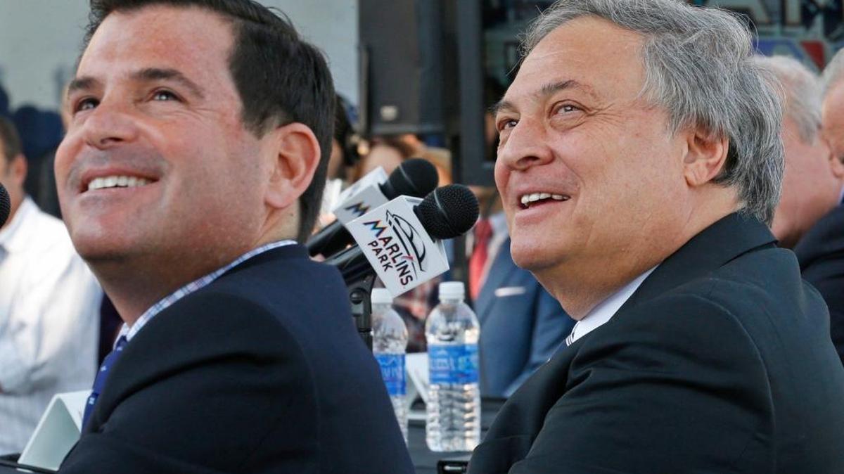 Former Miami Marlins owner Jeffrey Loria, right, and the team’s then-president, David Samson, in 2015.