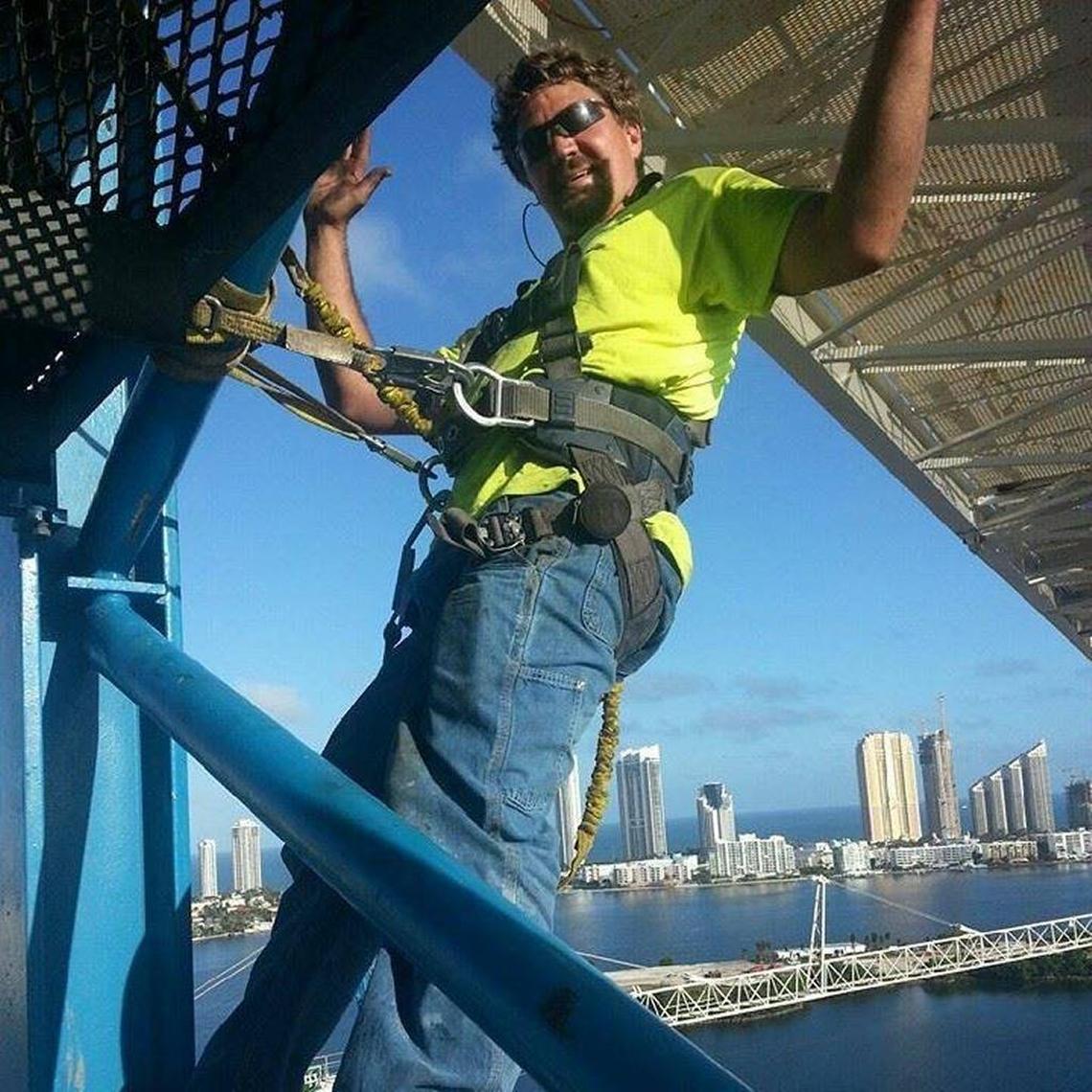 Brandon Brownfield, a husband, father of three and tower crane technician , died in the collapse when his truck was crushed. His Facebook wall showed a photo of him smiling jauntily, in mirrored sunglasses, high above the skyline.