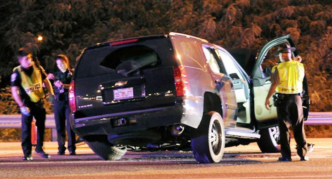 Emergency responders work the scene of an apparent road-rage shooting Interstate 95 southbound just north of Hollywood Boulevard.