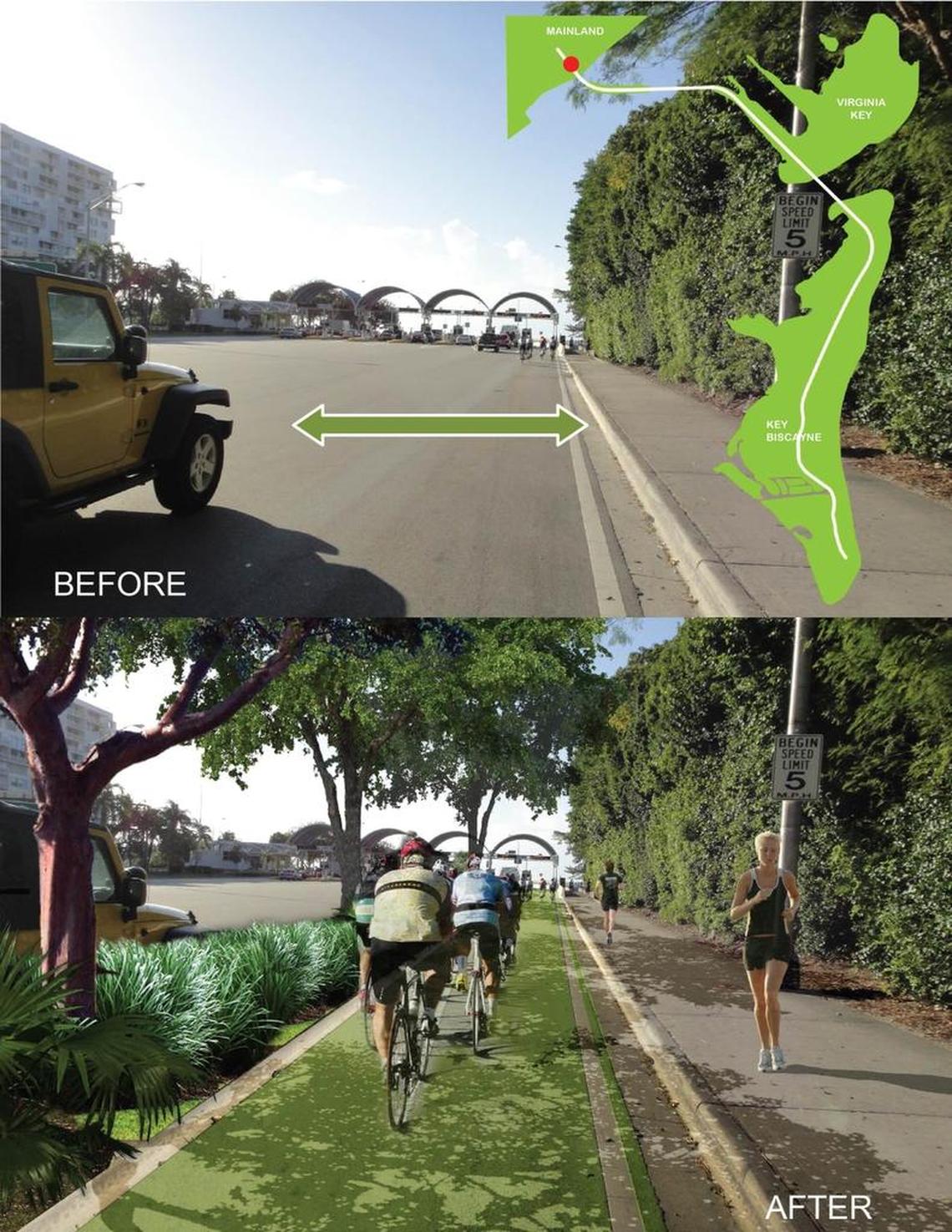 A conceptual rendering showing how Plan Z would change a portion of the Rickenbacker Causeway, at least as it was proposed in 2017. A more recent proposal involving privatization of the toll bridge remains confidential as Miami-Dade County prepares to invite bids for using toll revenue to improve the area.