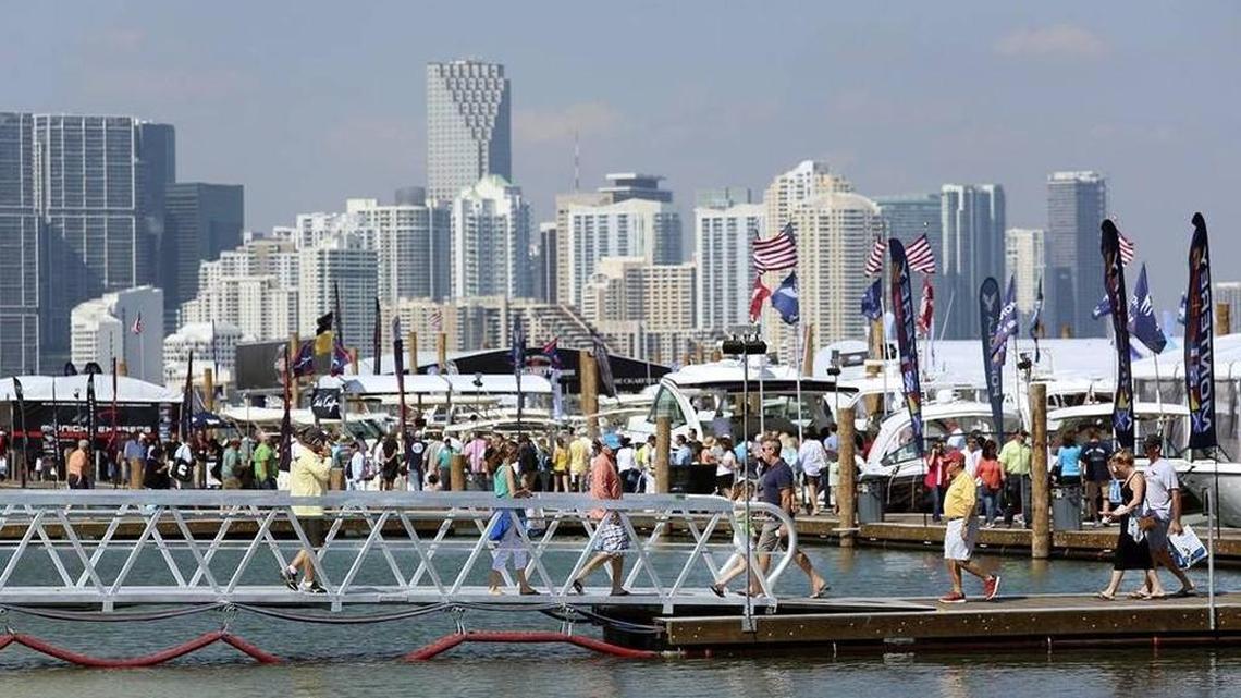 Throngs of boating enthusiasts take in the 75th Miami International Boat Show at its new location, the Miami Marine Stadium Park & Basin on Virginia Key, on Saturday, Feb. 13, 2016.