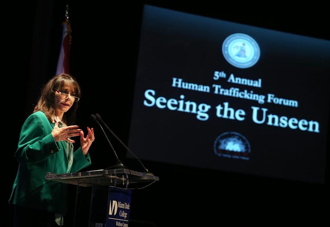 Miami-Dade State Attorney Katherine Fernandez Rundle speaks during a forum on human trafficking at Miami-Dade College.