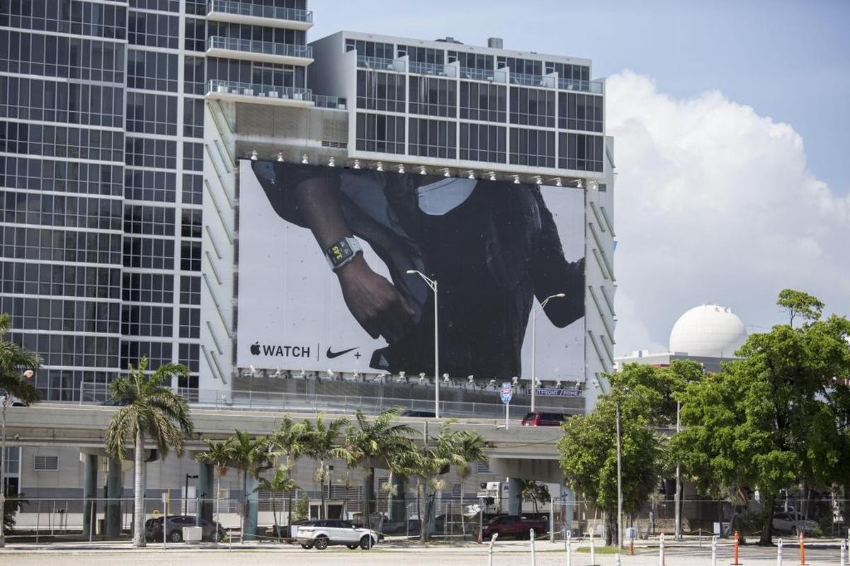 Apple’s Watch billboard on ME Miami building on NE 11th Terrace photographed on Saturday, June 17, 2017.