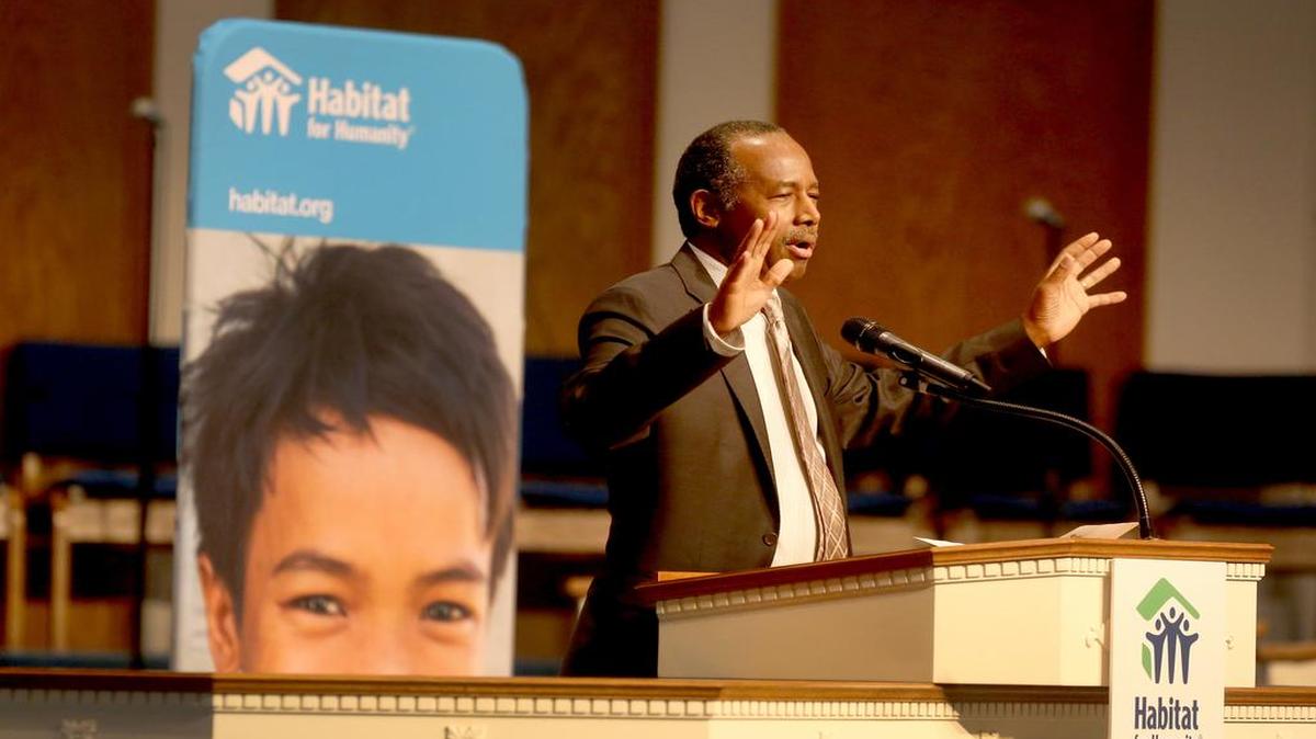 HUD Secretary Ben Carson speaks at Hopewell Missionary Baptist Church for the Pompano Beach Habitat for Humanity celebration.