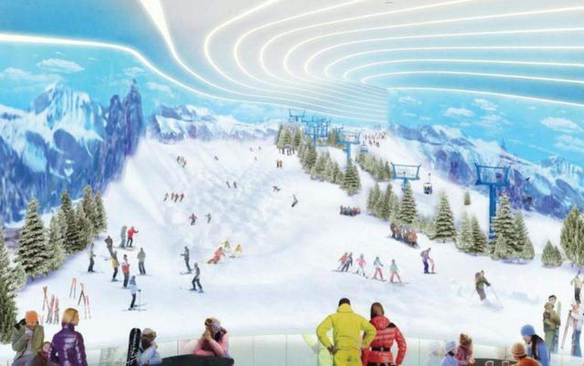 An artist’s rendering of a ski slope planned for a corner of American Dream Miami, a stalled project in Northwest Miami-Dade County.