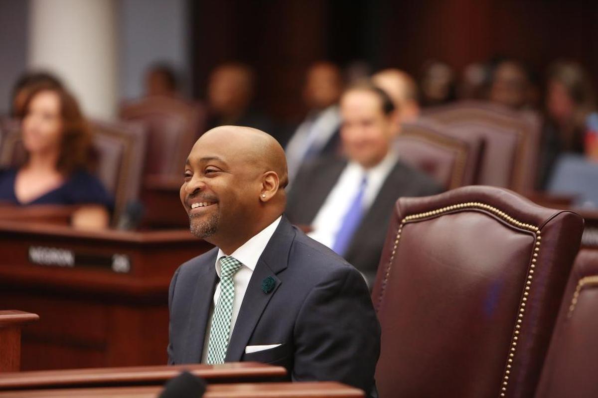 Senator Oscar Braynon, D-Miami Gardens, smiles after being chosen Senate Minority Leader by fellow Senate Democrats in November 2016.