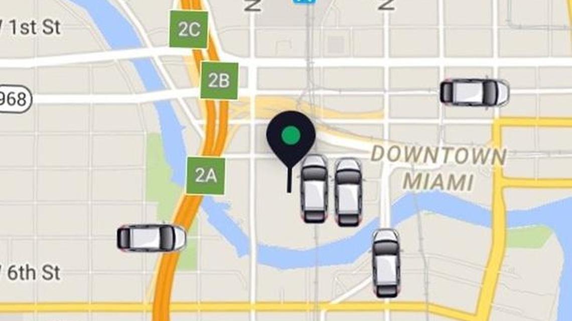 The Uber app at work in downtown Miami.