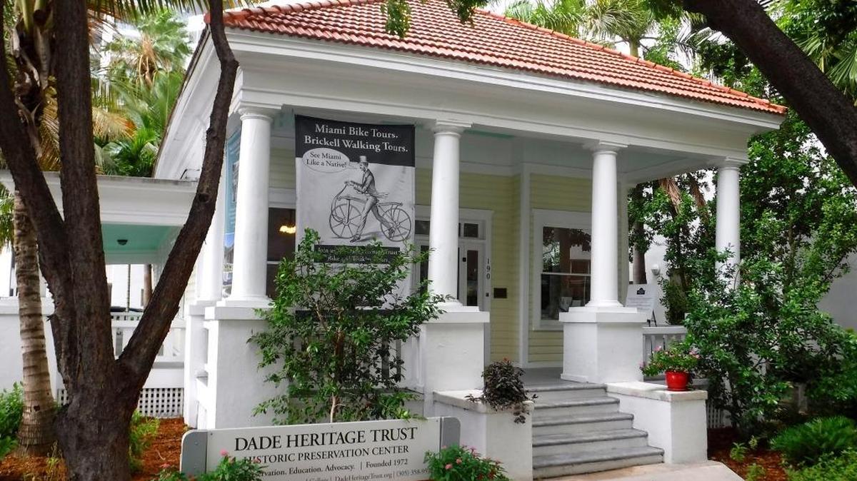 Entrance to the 1905 Dr. James M. Jackson office in Brickell, headquarters for the Dade Heritage Trust historic preservation group.