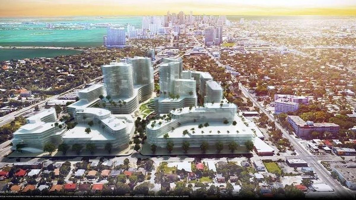 An architectural rendering shows the proposed Eastside Ridge project on the edge of Little Haiti.