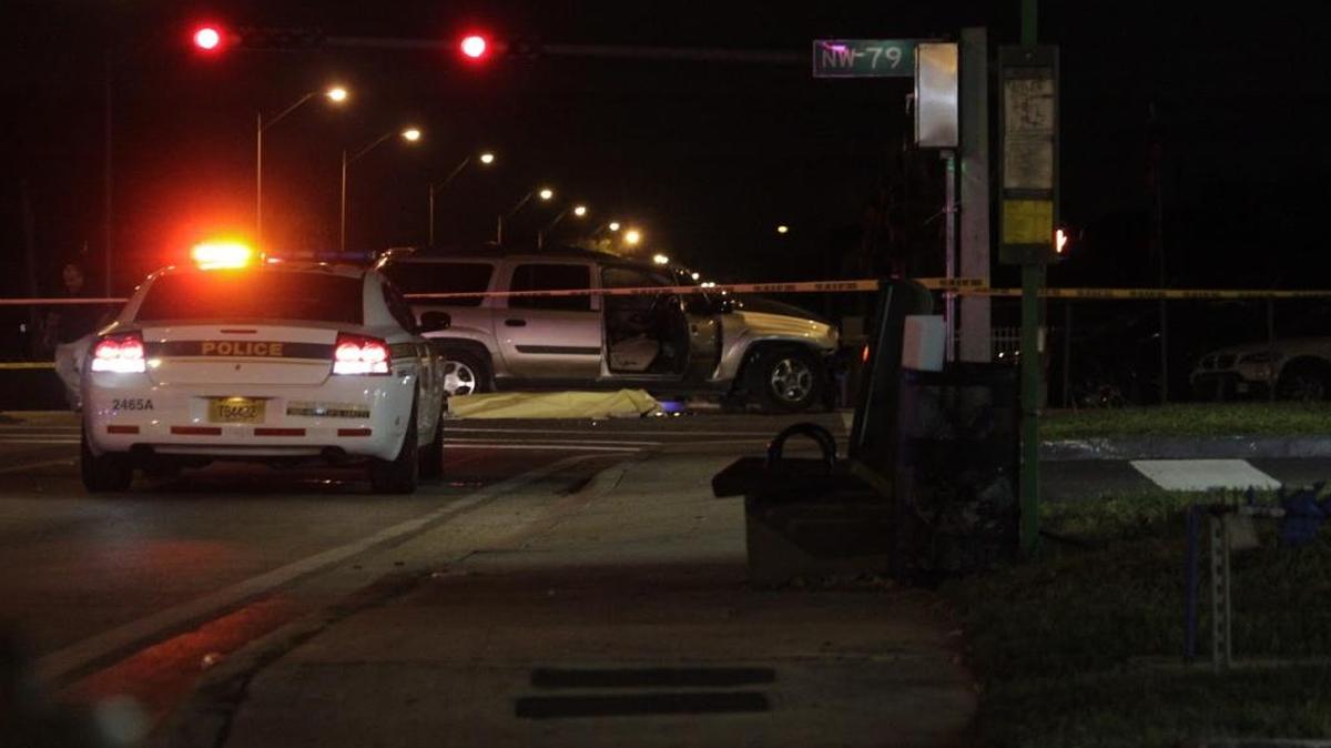 Miami-Dade police blocked off the intersection of 79th Street and 17th Avenue after a fatal collision between an SUV and a sedan Tuesday night.