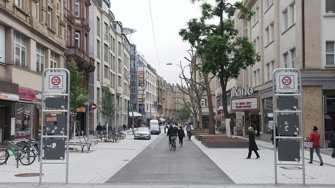A woonerf, or shared street, in Stuttgart, Germany.