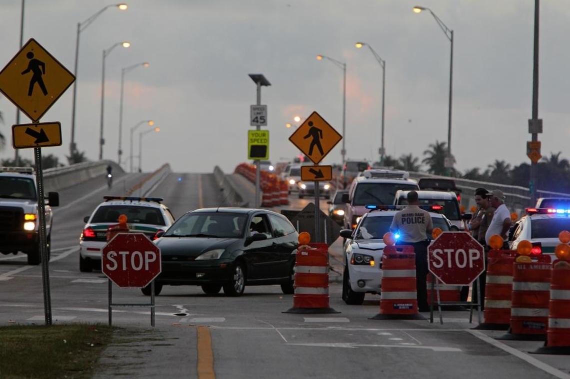 Ahead of emergency repairs on the Bear Cut Bridge on Jan. 4, 2013, cyclists and motorists navigated the narrowed span linking Key Biscayne and Virginia Key.