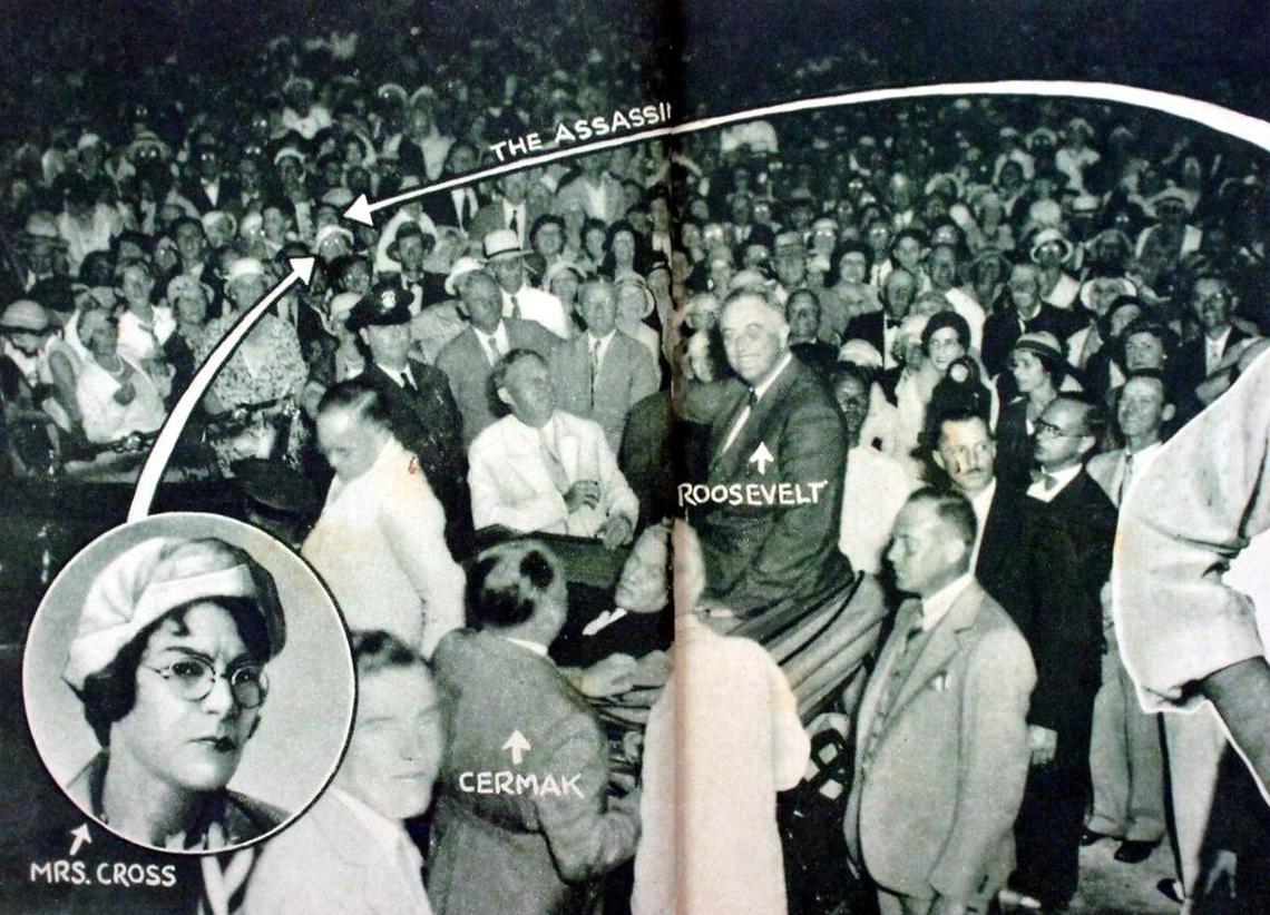 TRAJECTORY OF A TRAGEDY: Giuseppe Zangara bought a .32 caliber pistol for $8 at a downtown drugstore and two days later, on Feb. 15, 1933, he made his way to Bayfront Park aiming to kill President Franklin Delano Roosevelt who was giving a speech to the largest crowd assembled in Miami. Zangara got off five shots but missed his target when a Miami housewife, Lillian Cross, grabbed his arm. A bullet struck Anton J. Cermak, the mayor of Chicago, in the stomach. He died from the wound weeks later on March 6.