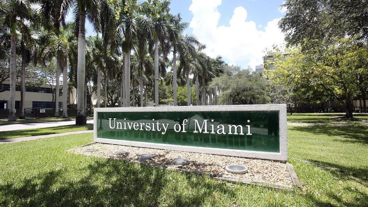 This University of Miami sign is at the main campus, at the corner of Stanford Drive and Ponce de Leon Boulevard in Coral Gables. The main campus address is 1320 South Dixie Highway. A former University of Miami finance director admitted to embezzling $2.3 million from the college.