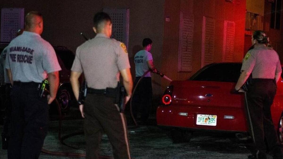 Miami-Dade Police Department and Miami-Dade Fire Rescue spray blood off the sidewalk of 4625 24th Ave., where a 13-year-old boy, Cedrick Pernell, was shot in the neck on Tuesday night, Sept. 20, 2016. He was in stable condition at Jackson Memorial Hospital, police said.