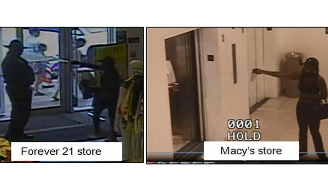 Video surveillance of Keerra Dean, 19, taken at Forever 21 at Town and Country Mall and at Macy’s at Dadeland Mall. In both instances, police said, Dean sprayed security guards with pepper spray and escaped.