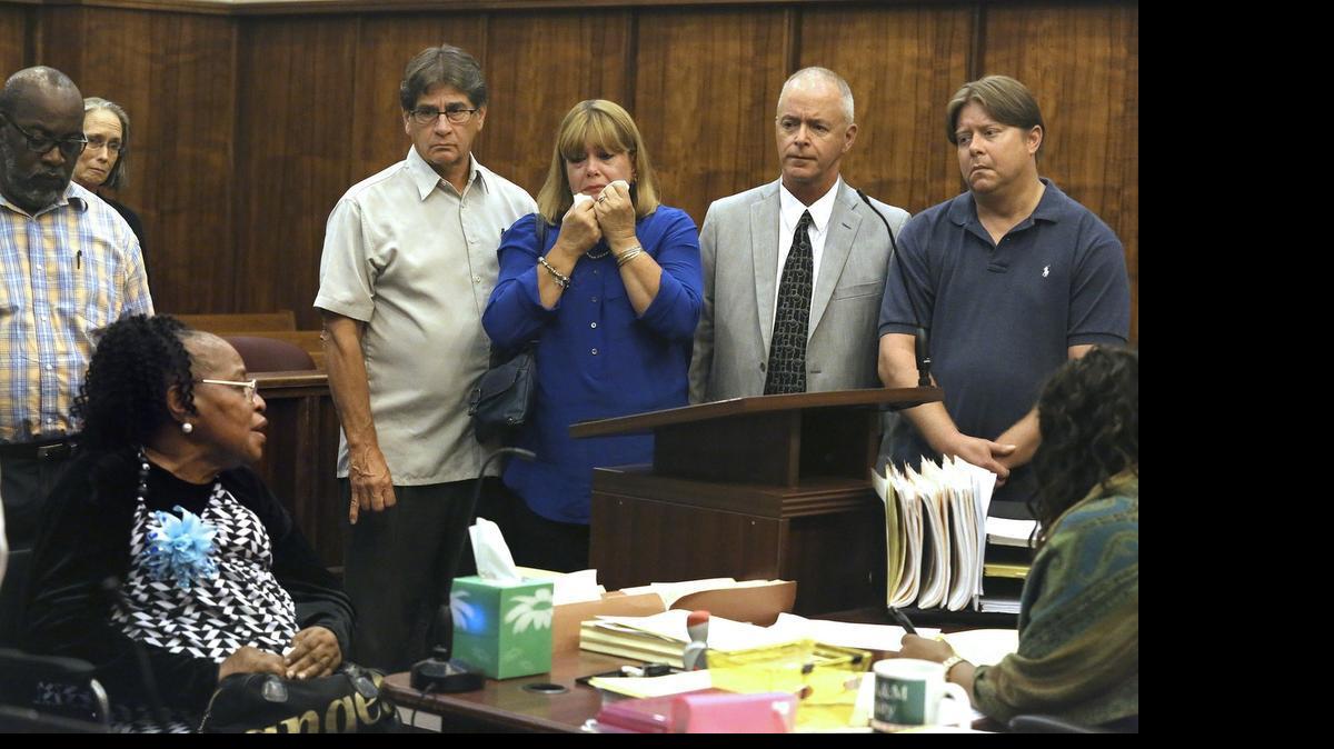 
Doris Johnson, left, whose son was killed when he was hit by Carlos Padron, right, who was driving drunk, told the man she forgave him on Friday in a Miami courtroom.
