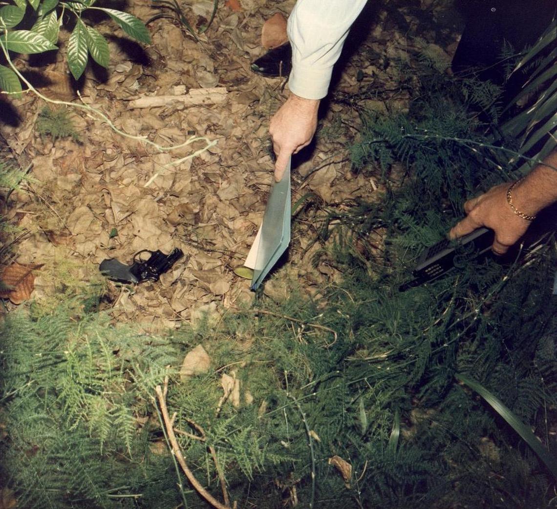 The murder weapon from the Stanley Cohen murder, Cohen’s gun, was found in bushes on property of Stanley and Joyce Cohen at their South Bayshore Drive home in Coconut Grove.