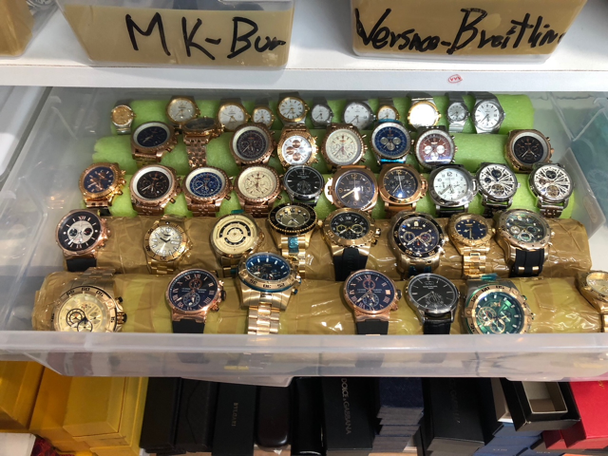Counterfeit goods in the back of a store in West Miami. Miami-Dade police arrested the owner, Ulisses Valencia, on a charge of selling counterfeit goods.