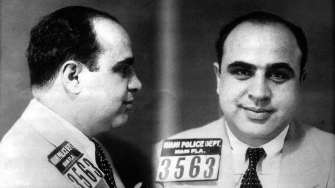 Mug shot of Al Capone from his arrest by Miami Police in July 1930.