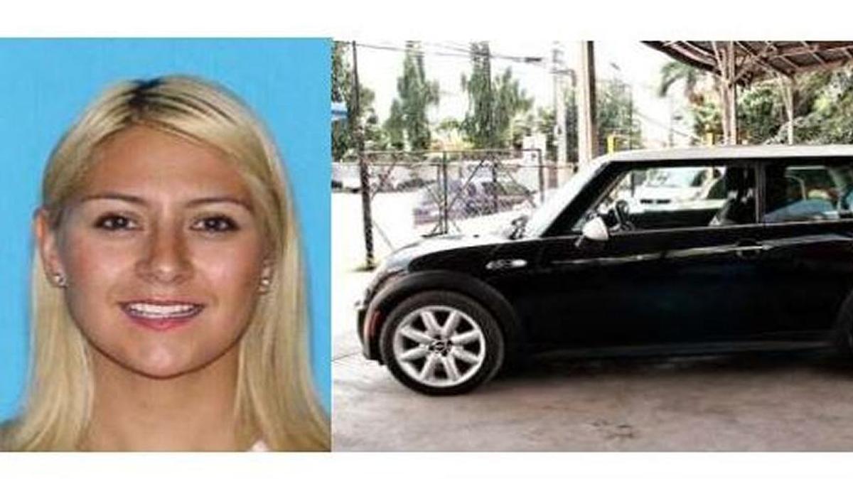 Michelle Aranda and her missing black MINI Cooper with the tag EAC Z50.