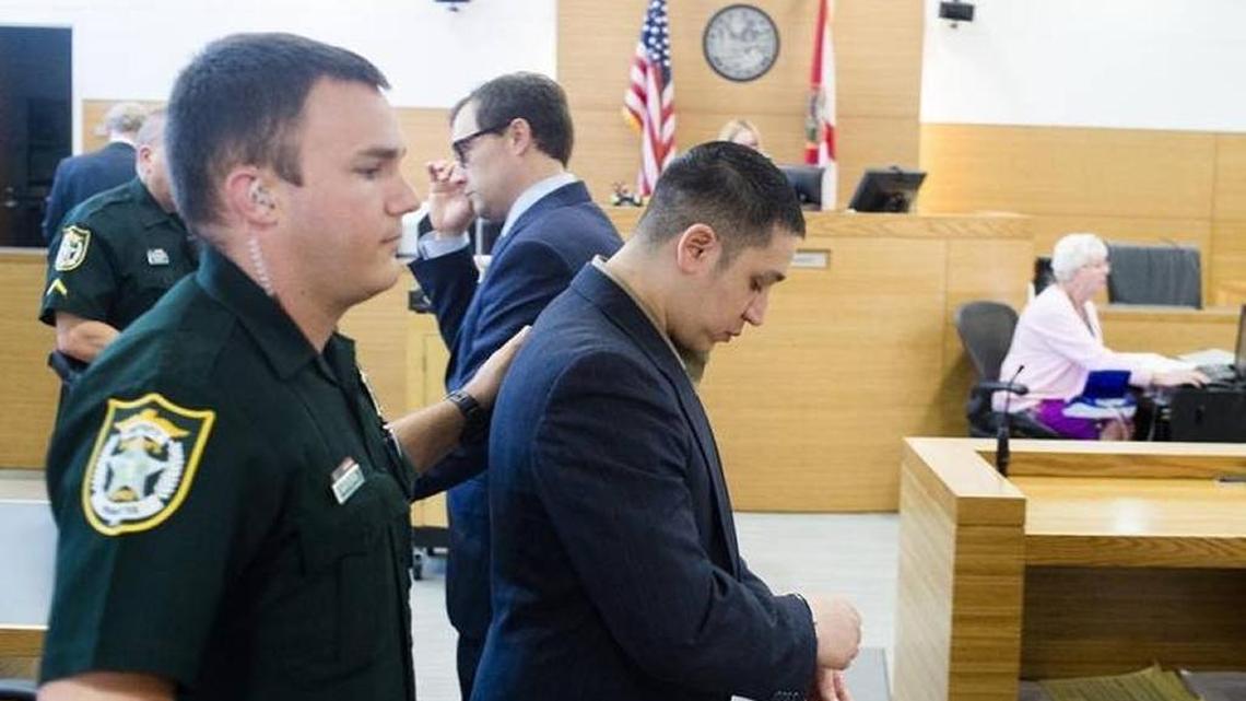 Andres “Andy” Avalos is escorted out of the courtroom after being found guilty of two counts of first-degree murder and one count of second-degree murder on Saturday afternoon at the Manatee County Courthouse in downtown Bradenton. Avalos was found guilty of second-degree murder for the killing of his wife, Amber Avalos, 33, and first-degree murder for his other two victims, Denise Potter, 46, and the Rev. James “Tripp” Battle III, 31, and now faces the death penalty or life in prison.