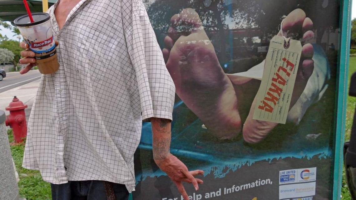 
A flakka dealer named Ben high on the drug was stopped next to a Broward public service ad in Pompbano Beach by Broward sheriff’s Lt. Osvaldo Tianga earlier this month. Tianga called in paramedics to take him to the hospital.
