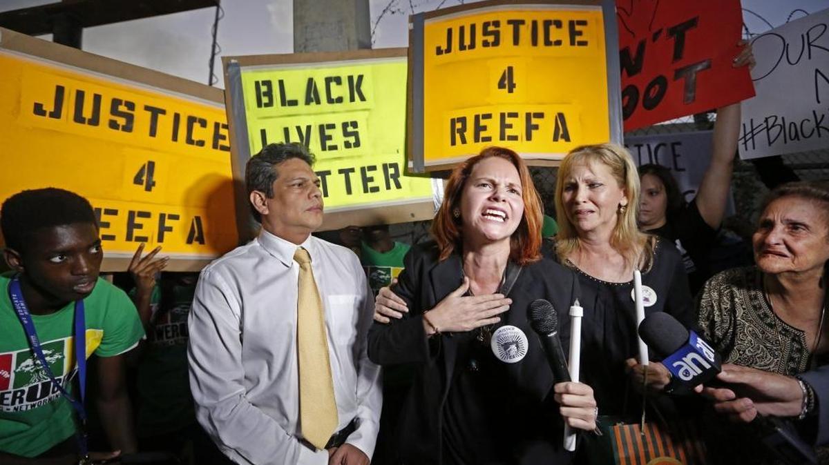 
The family of Israel ‘Reefa’ Hernandez speaks to protesters in December 2014 in Wynwood after a police-involved death in New York. 
