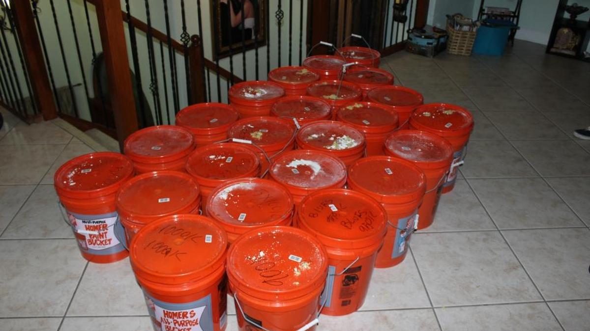 Miami-Dade police found $22.6 million hidden in a series of buckets inside the Miami Lakes home of Luis Hernandez-Gonzalez. He is now facing state and federal charges.