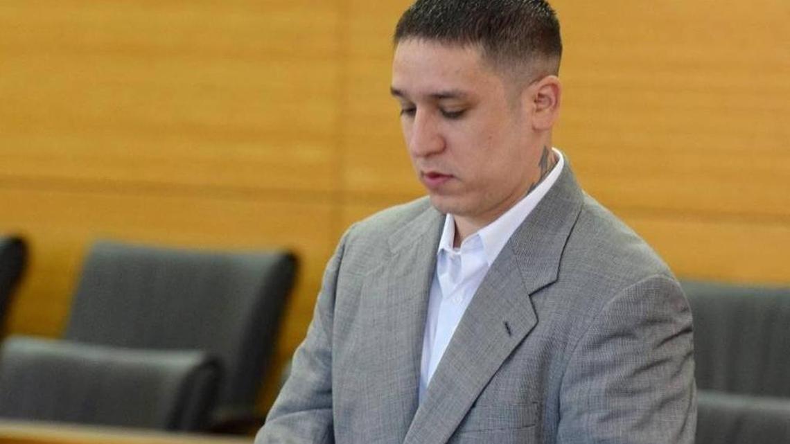 Andres “Andy”Avalos Jr., charged with three counts of first-degree murder in the Dec. 4, 2014 slayings of his wife, neighbor and a local pastor walks in the courtroom during the first day of testimony Monday.